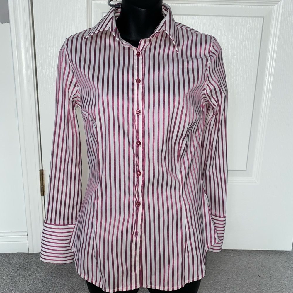 Zara Metallic Pink Stripe Dress Shirt